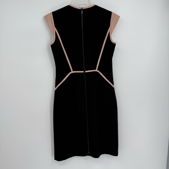 Rebecca Taylor black sheath dress Pink trim size 6 Cap Sleeves Lined Back Zip - Picture 7 of 10